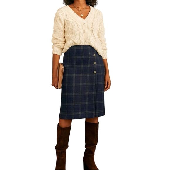 J.Jill‎ Plaid Wrap Front Pull On Skirt NEW Size Medium Stretch Academia Career - Picture 1 of 11